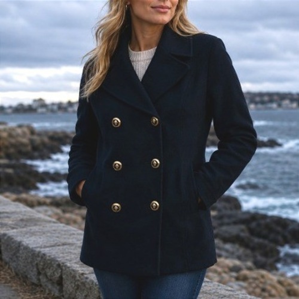 Vintage Pendleton Double Breasted Dark Navy Pea Coat Wool Cashmere Jacket 10
